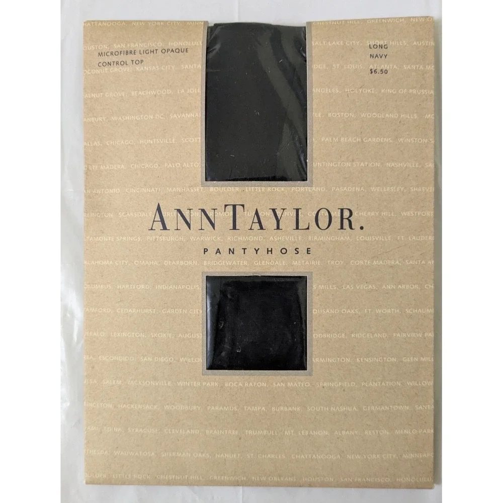 Ann Taylor Hosiery Pantyhose Microfibre Light Opaque Control Top Navy Long NOS